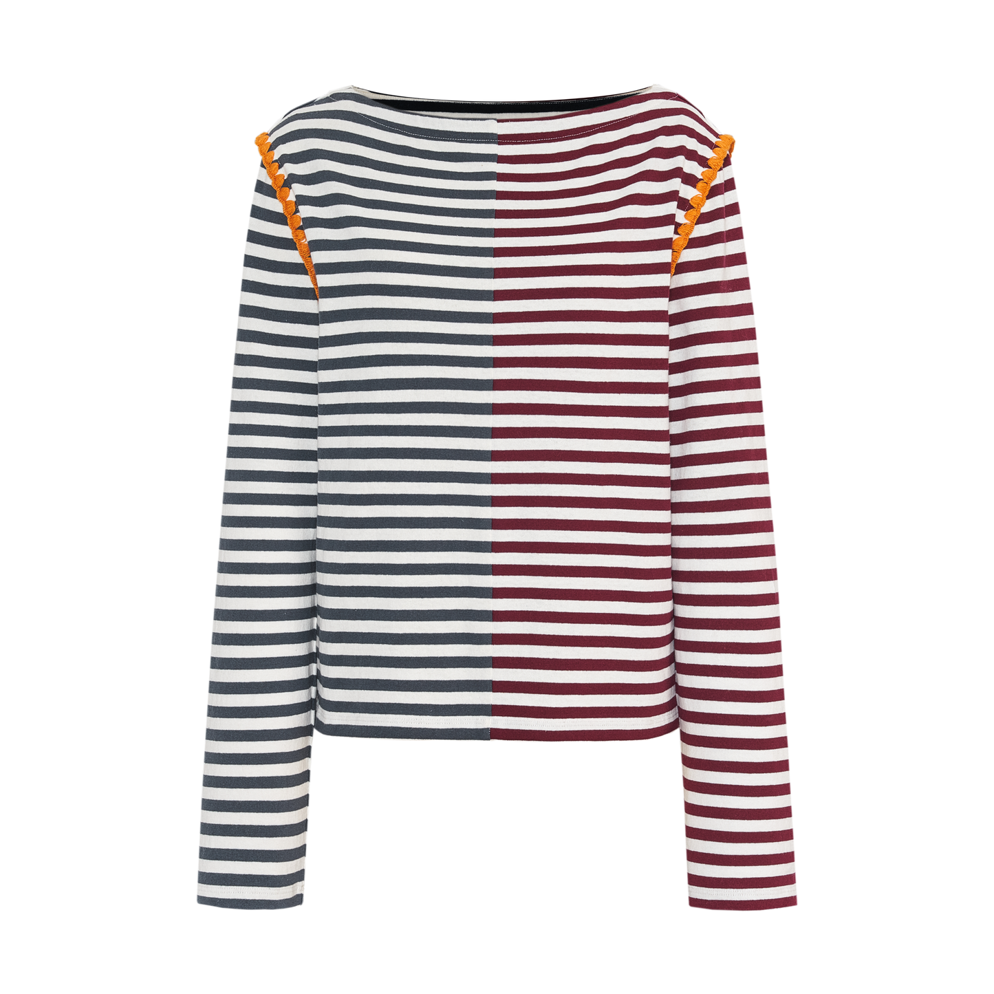 Color Block Striped Shell Embroidered T-shirt