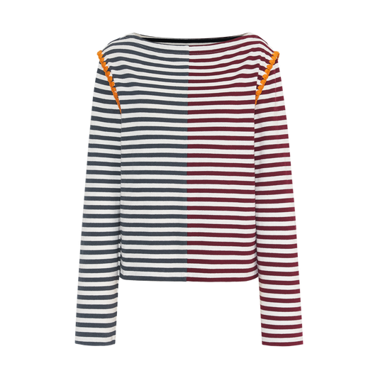 Color Block Striped Shell Embroidered T-shirt