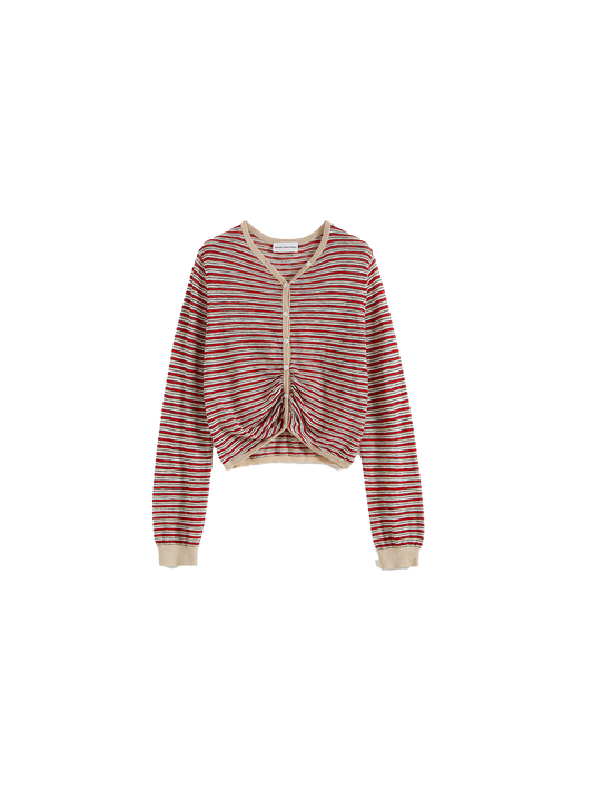 Adjustable Placket Striped Knit Cardigan